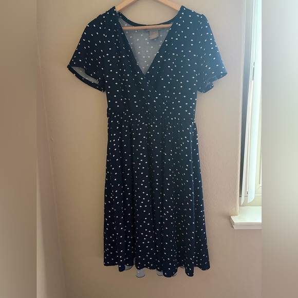 Lark + Grey Dresses & Skirts - Elegant Navy Polka Dot Midi Dress